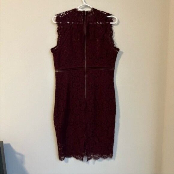 Bardot  Womens Burgundy Lace Zippered Mock Neck Floral Cocktail Sheath Dress 10 - Picture 3 of 12